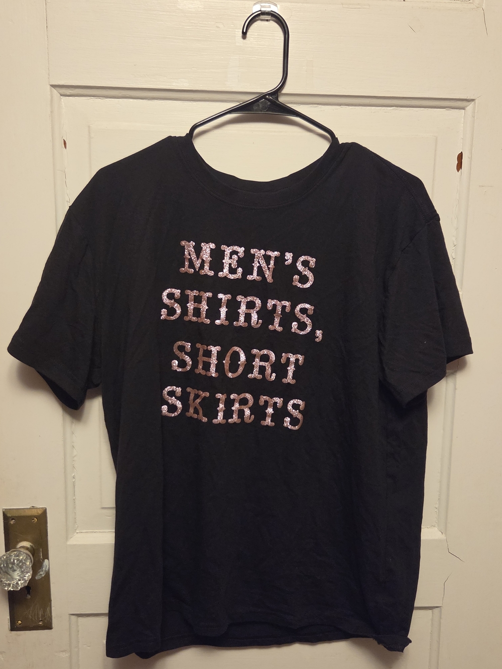 Athletic Works Black Tee with Pink Sequin Text Slogan For Bridesmaid